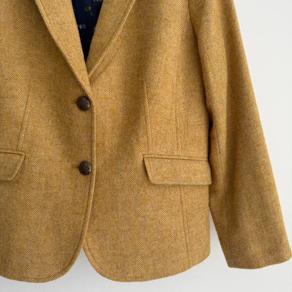 Talbots Shetland Wool Blazer 12P Mustard Yellow Herringbone Equestrian Jacket - Picture 9 of 16